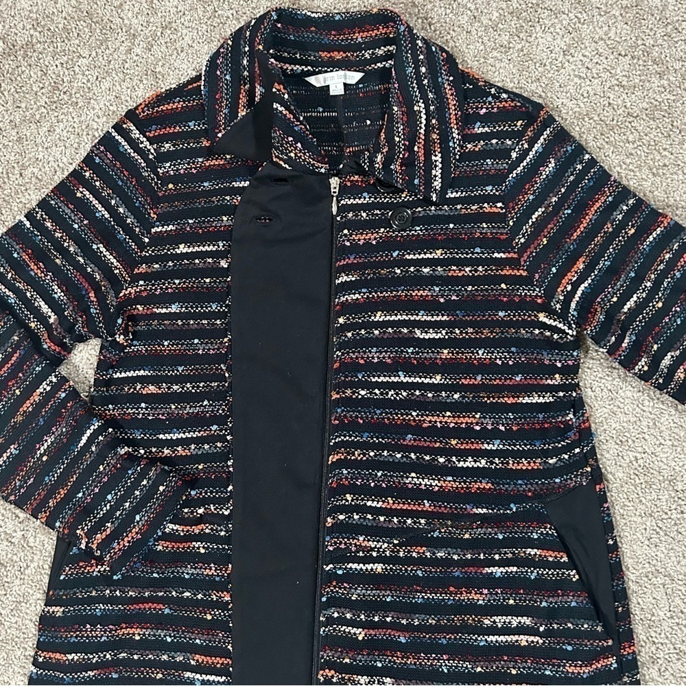 Erin London multicolored stripe zip up asymmetrical jacket with pockets Large - Picture 5 of 14